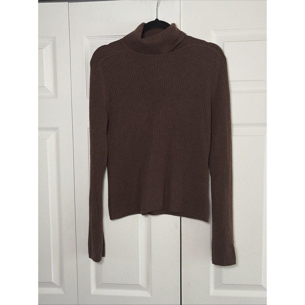 Folio New York Cashmere Turtleneck Sweater Womens Size M Brown Ribbed Knit Y2K